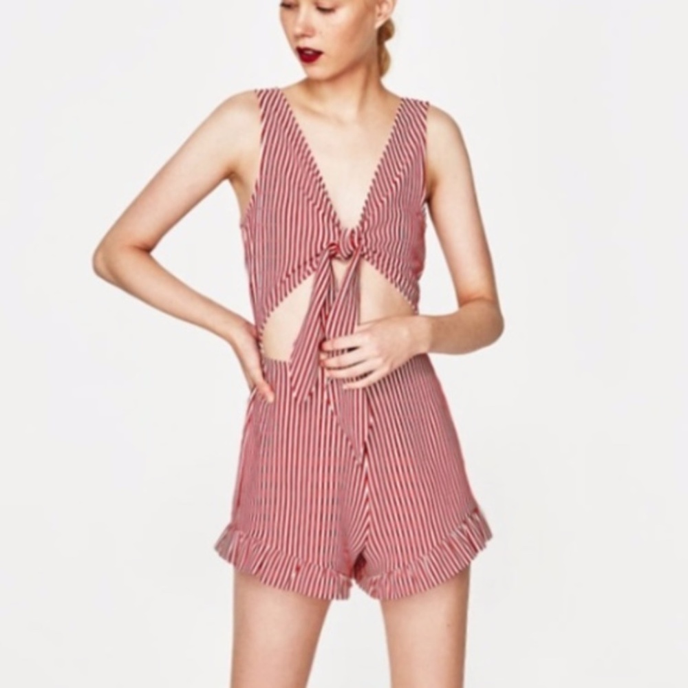 ZARA Red & White Stripe Romper